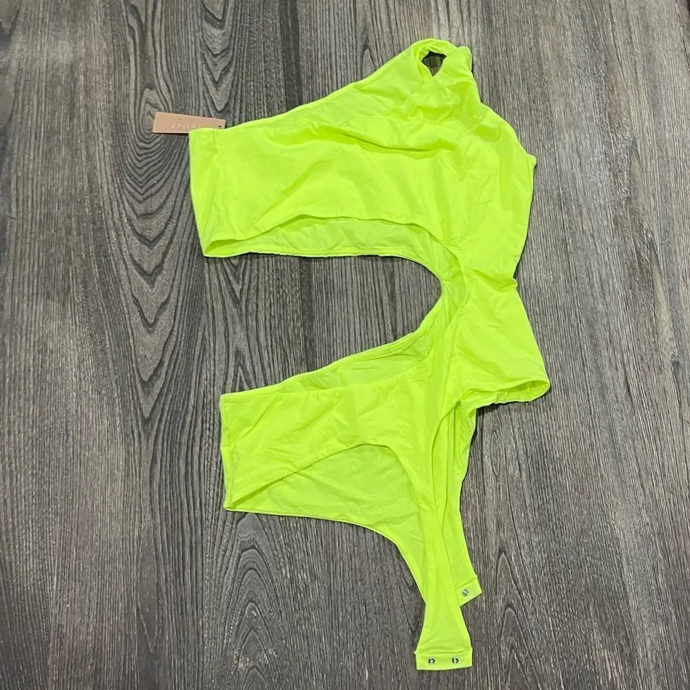 NWT Skims Fits Everybody One Shoulder Cut Out Bodysuit Green Highlighter Size 4X